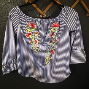 Forever 21 old label. Off shoulder blouse with embroidered flowers